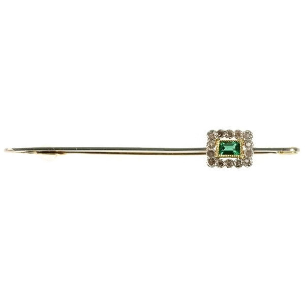 ART DECO 18K BICOLOR & ROSE CUTS BAR BROOCH